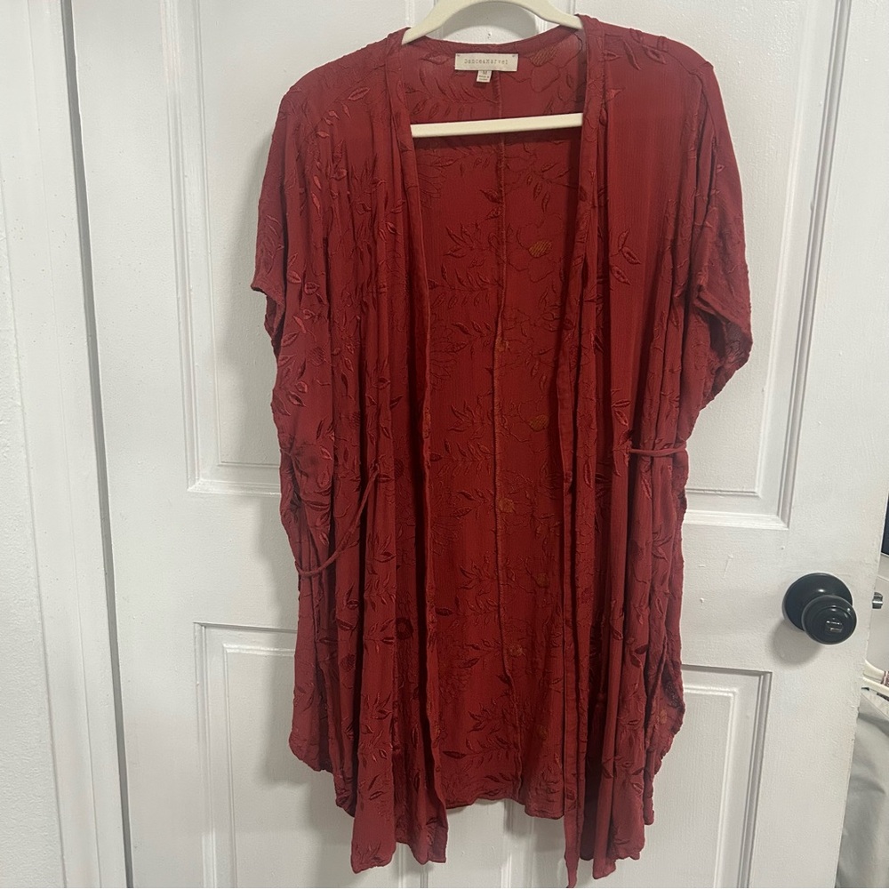 Red Embroidered Open Cardigan